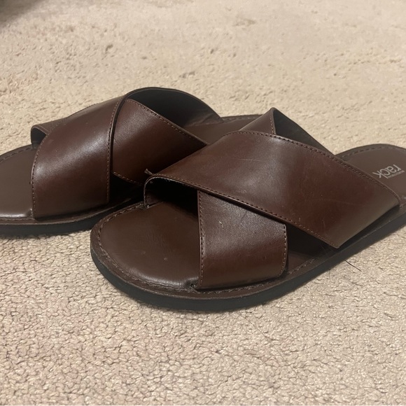 Nordstrom Rack Men's Brown Leather Slide Sandals - Picture 1 of 4